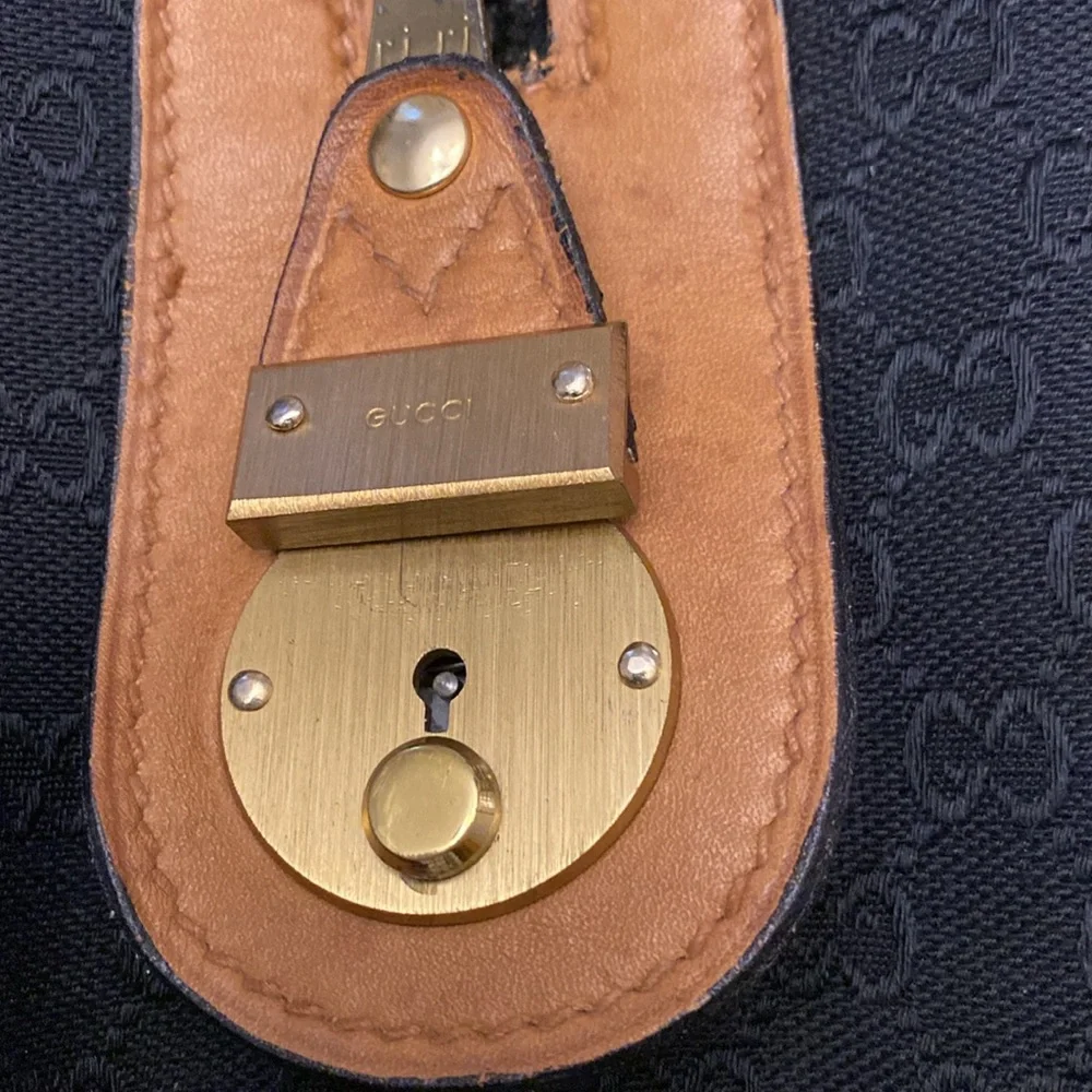 GUCCI GG vintage/rare Logo Canvas Leather Boston Travel/HandBag-Blk/Tan:COA